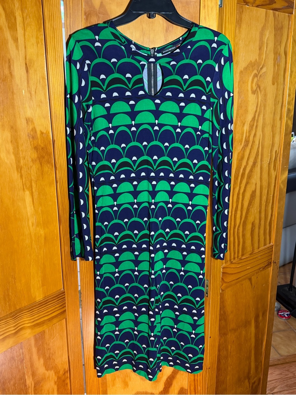 Banana Republic+Mad Men Navy & Green Printed Retro Dress|Sz 6